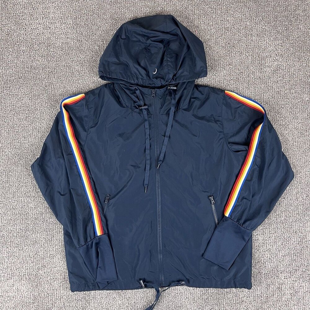 Zyia Active Jacket Womens Large Windbreaker Hoodie Athletic Outdoor Rainbow Blue